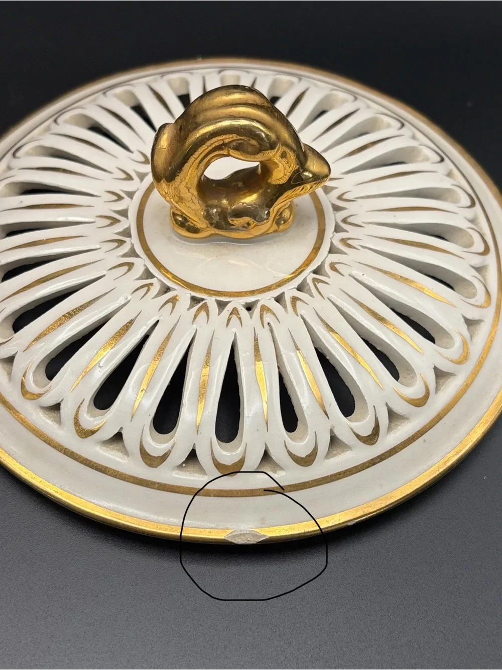 Vintage Reticulated Porcelain  Candy Dish w/ Lid Gold Trim (Italy) *Flaw*
